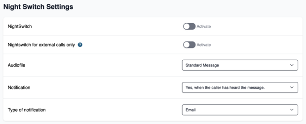 Select an audio file, notification and a notification medium for your after-work switch.